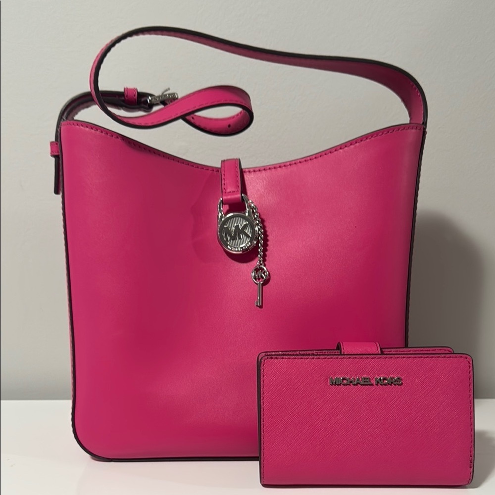 Michael Kors Pink Leather Shoulder Bag with Silver Hardware